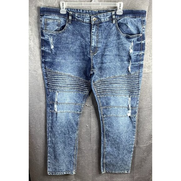 Mens South Pole Jeans Stretch Ribbed Distressed Moto Acid Wash Size 44 (46Wx32L) - Picture 1 of 12